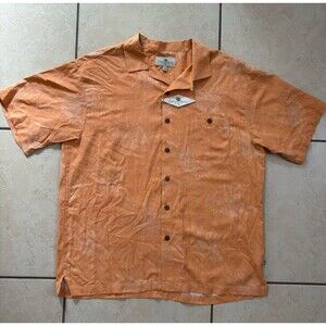 Island Shores Silk Hawaiian Shirt Mens XL Button Peach Short Sleeve Retails $50